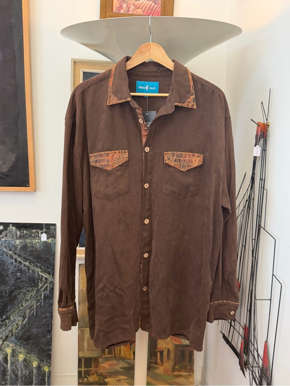 Vintage Men’s Brown Suede Long-Sleeve Button-Up Shirt